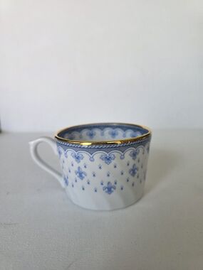 VTG Quinta Nova Blue and Gold Porcelain Teacup with Floral Motif